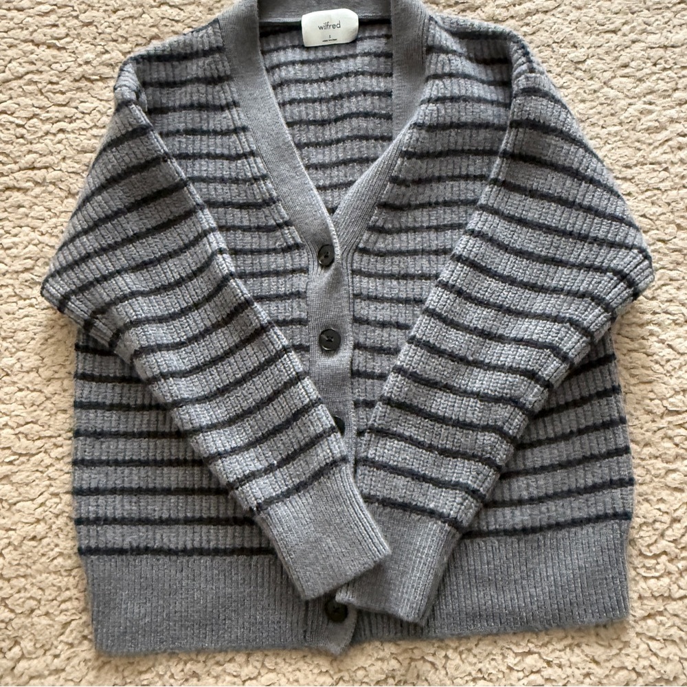 Wilfred Gray Striped Cardigan 100% wool